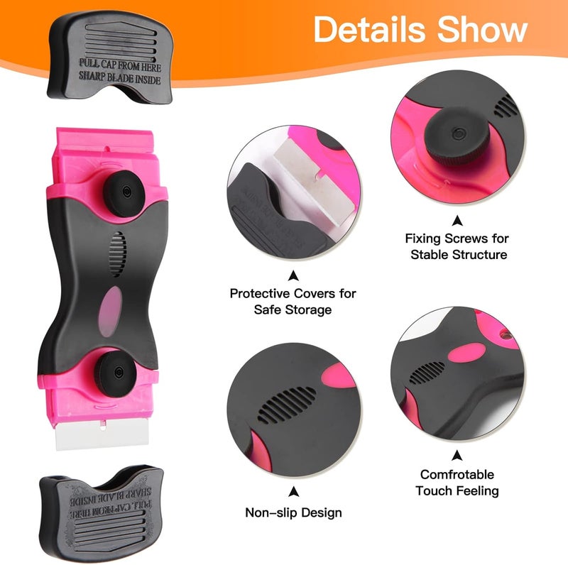 Viadom Razor Blade Scraper Tool, Cleaning Scraper Tool with 20Pcs Metal & Plastic Razor Blades, Multi-Purpose Razor Glass Scraper for Windows,Decals,Stickers,Labels,Adhesive,Cooktop,Paint Removal, Pink - Image 3